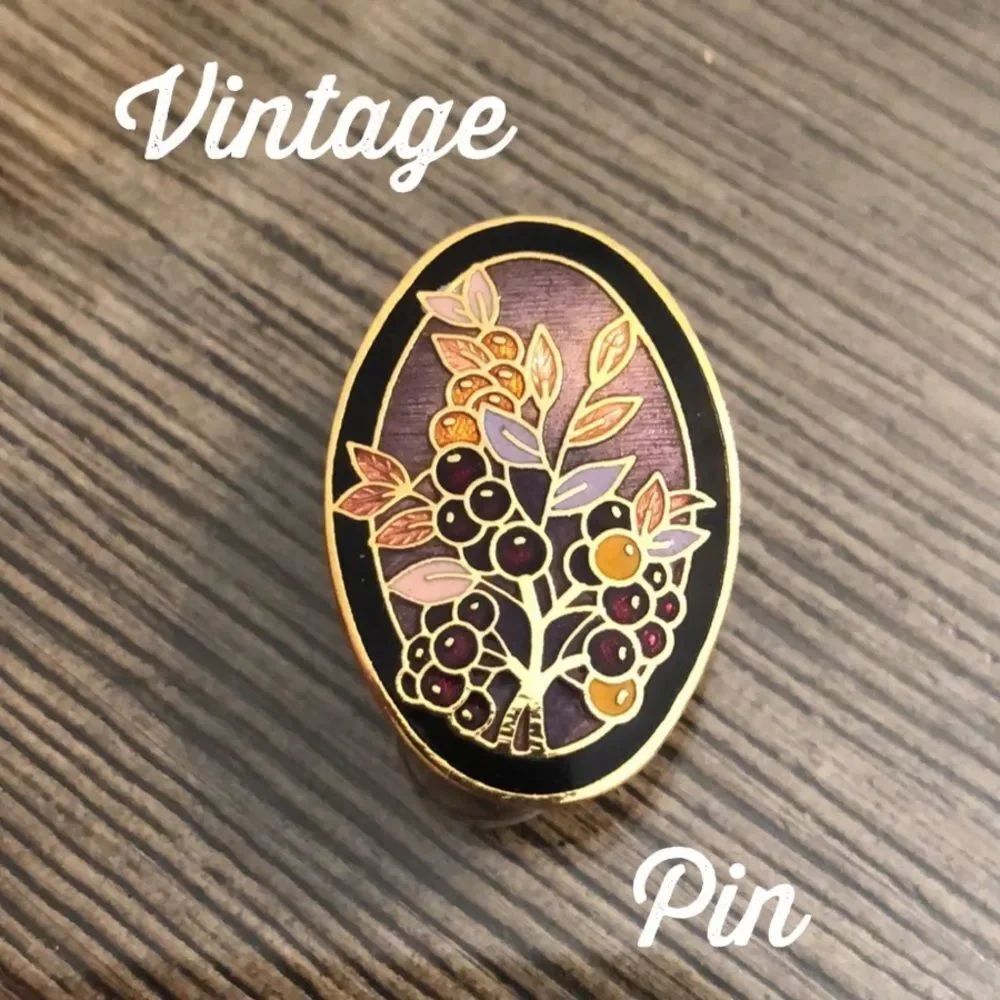 Vintage Cloisonné Enamel Blueberry Pin Oval Shape